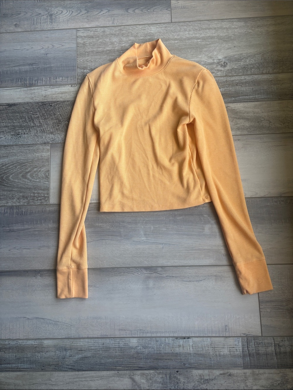 Women's Long Sleeve Mock Neck Ribbed Top - Peach - American Eagle